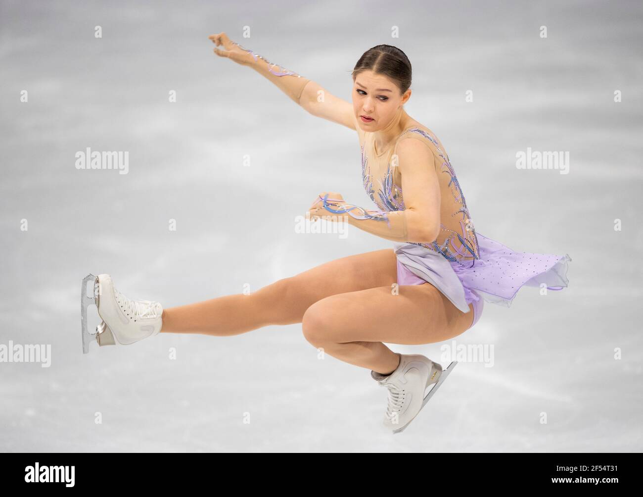 STOCKHOLM 2021-03-24 Jenni Saarinen aus Finnland während des Kurzprogramms der Frauen bei ISU-Eiskunstlauf-Weltmeisterschaften. Foto: Pontus Lundahl / TT / code10050 *** SCHWEDEN AUS *** Stockfoto