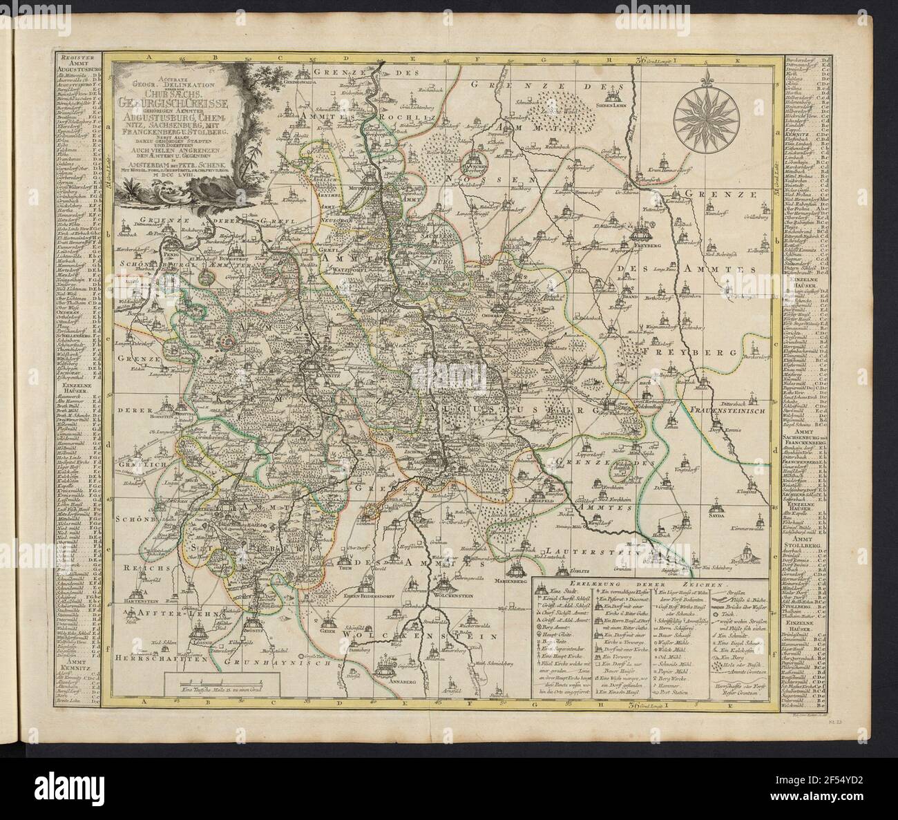 Kt. 23: Karte des Erzgebirgischen Kreises, um 1: 120 000, Kupferstich, 1758 Stockfoto