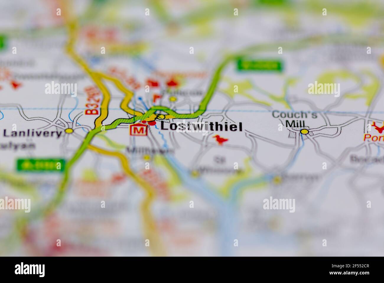 Lostwithiel auf einer Geografie- oder Straßenkarte dargestellt Stockfoto