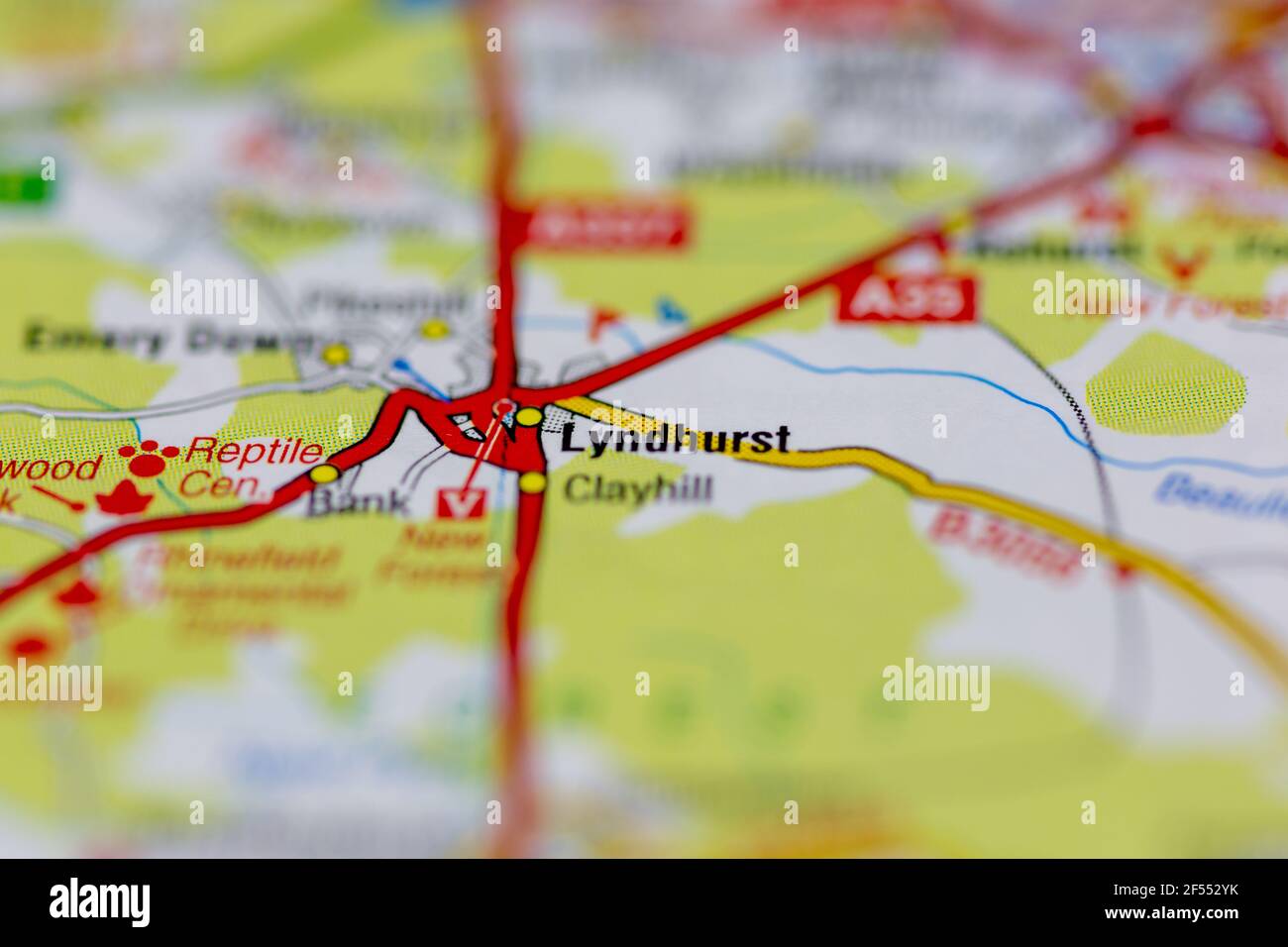 Lyndhurst wird auf einer Geografie- oder Straßenkarte angezeigt Stockfoto