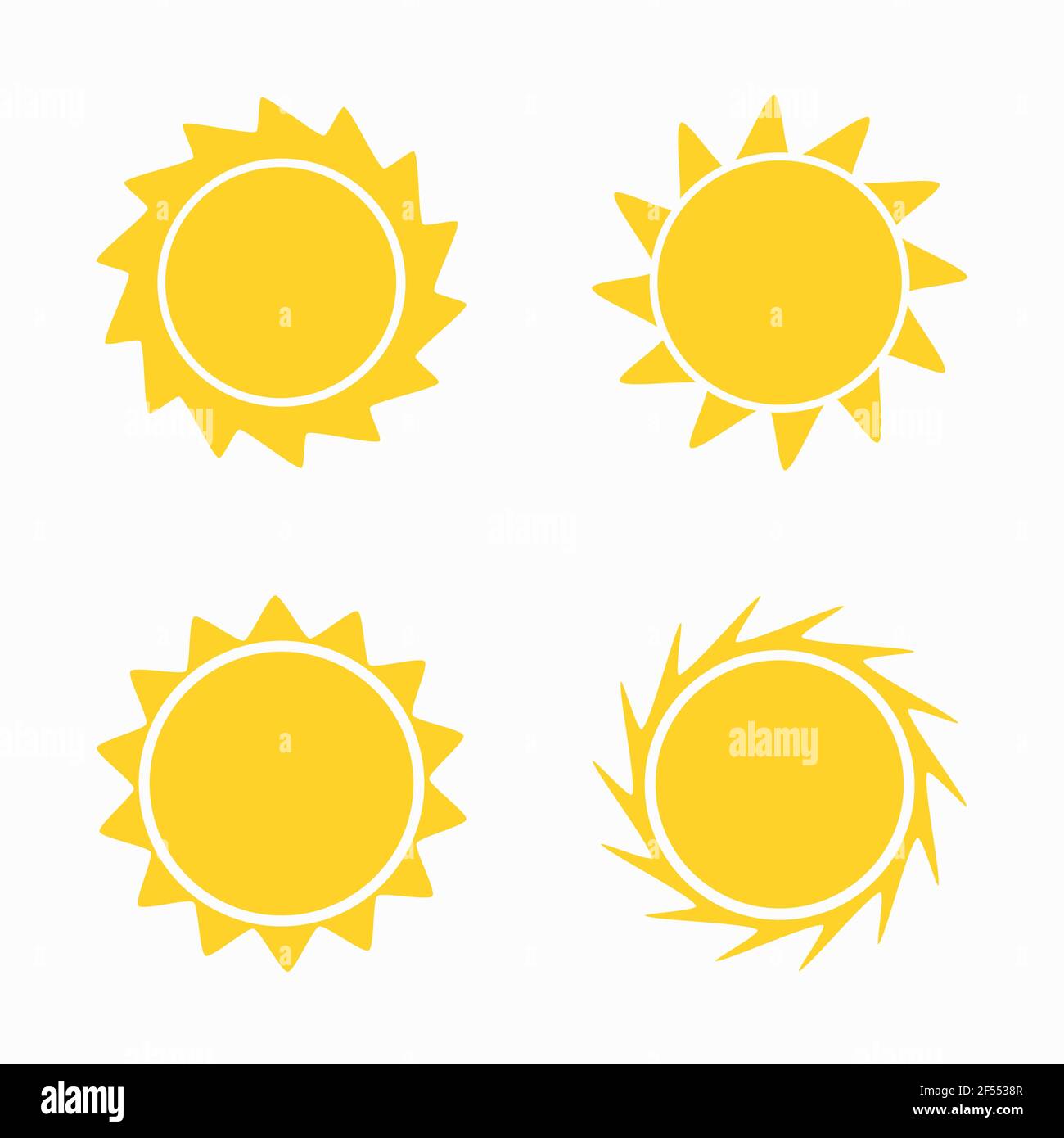 Sonnensymbole und Symbole gesetzt. Flache Vektorgrafik Stock Vektor