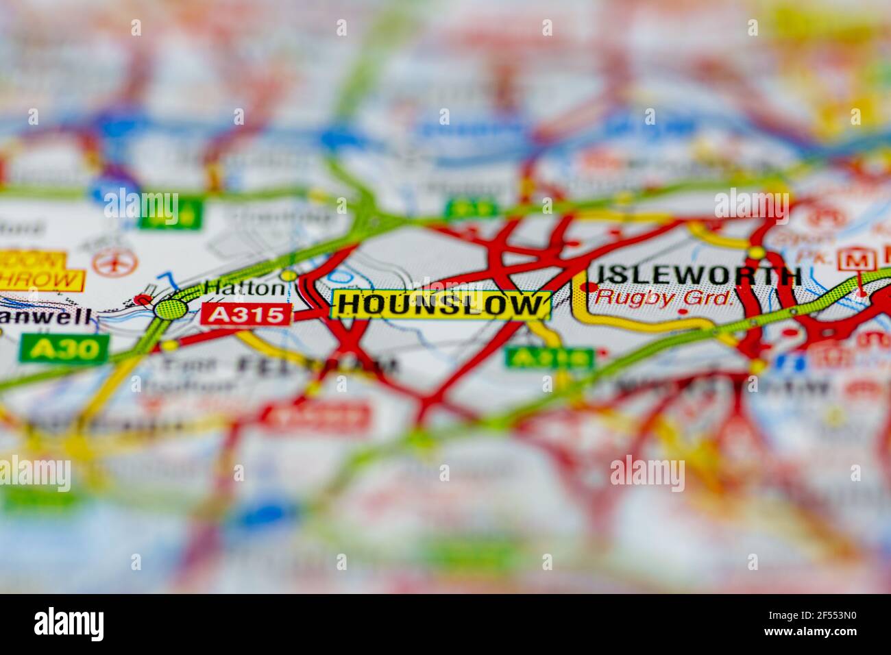 Hounslow wird auf einer Geografie- oder Straßenkarte angezeigt Stockfoto