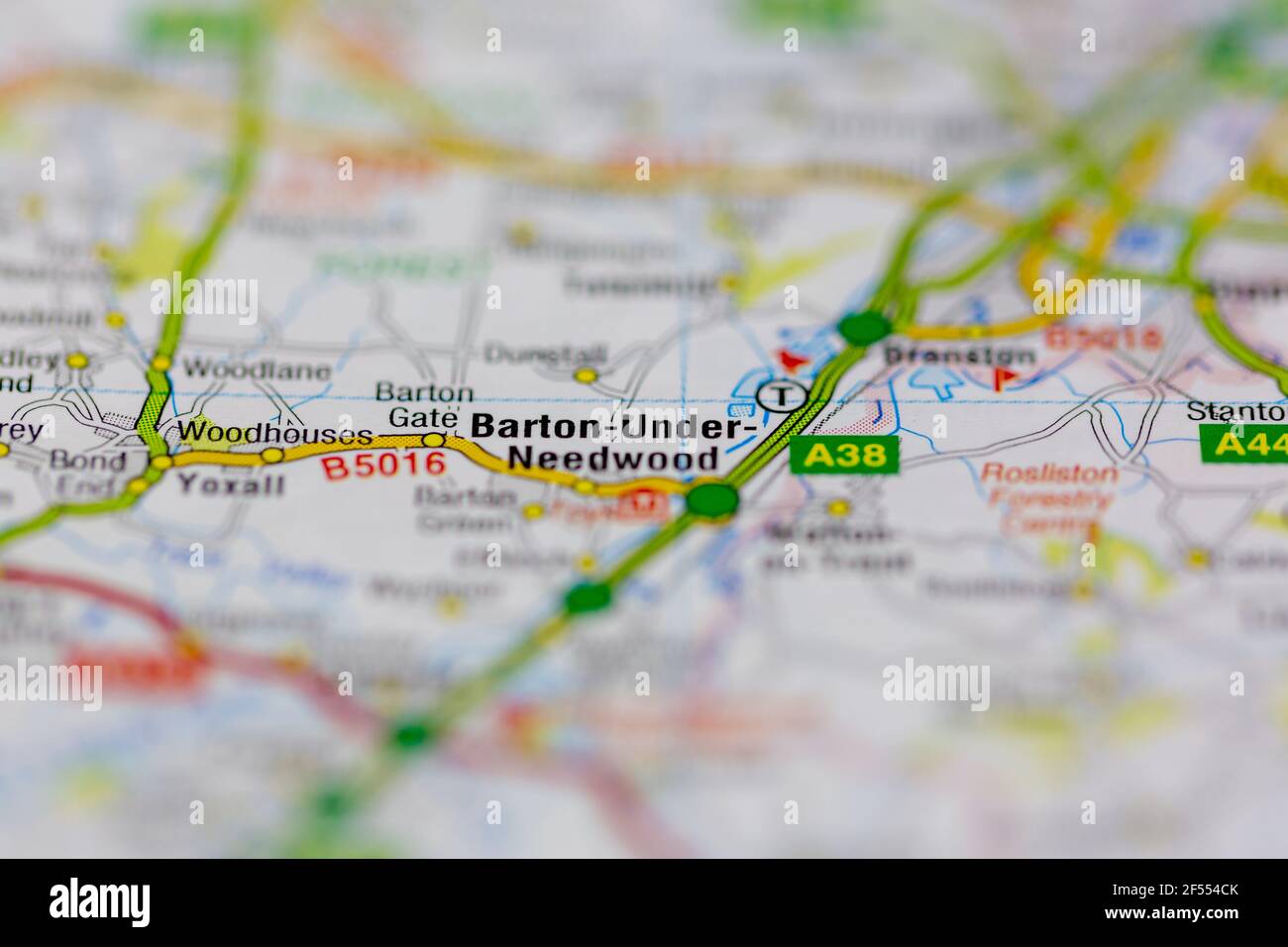 Barton unter Needwood auf einer Geographie-Karte oder Straße dargestellt Karte Stockfoto