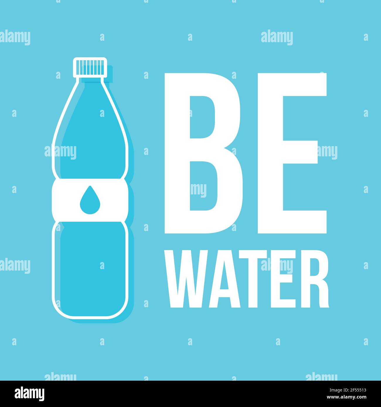 Plastikflasche mit Wassersymbol. Phrase: Sei Wasser. Vektor-Illustration, flaches Design Stock Vektor
