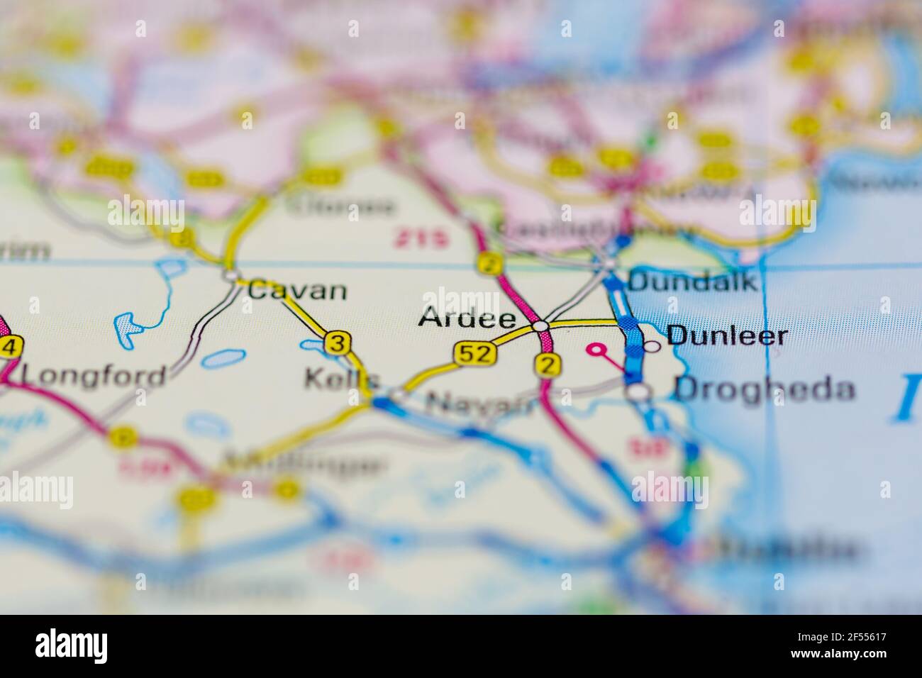 Ardee wird auf einer Geografie- oder Straßenkarte angezeigt Stockfoto