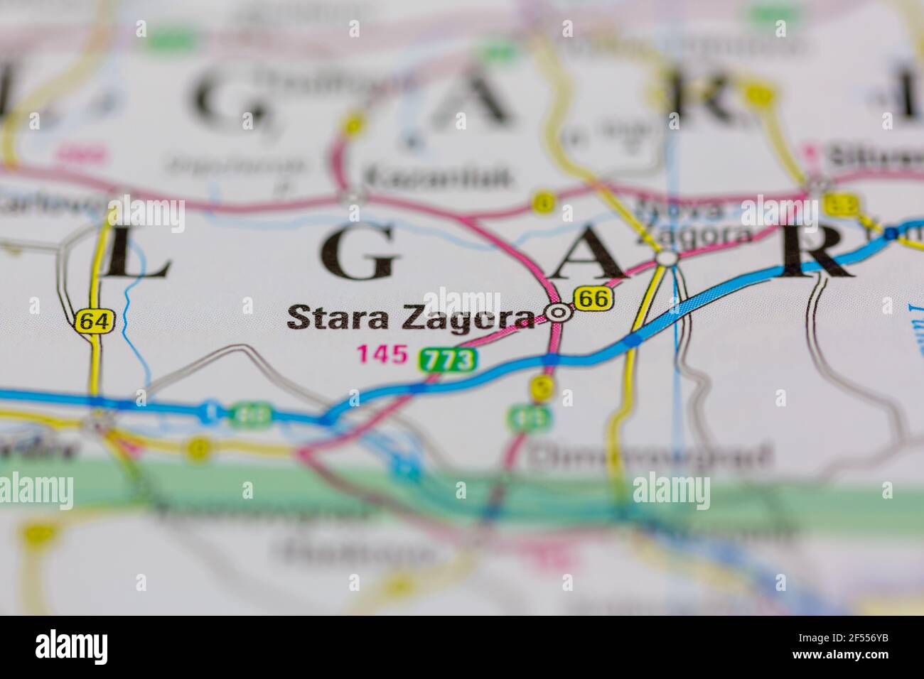 Stara Zagora wird auf einer Geografie- oder Straßenkarte angezeigt Stockfoto