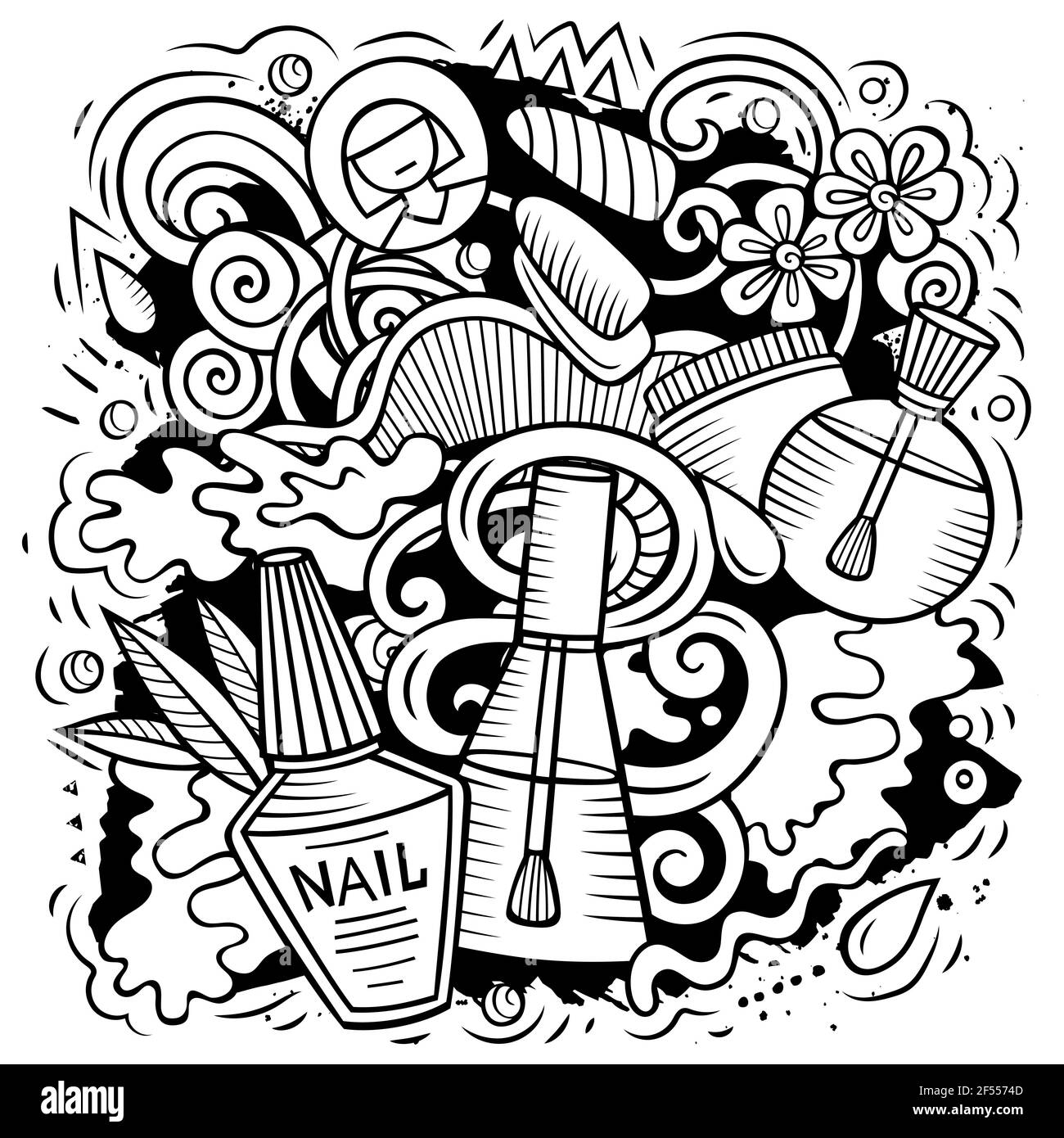 Nagelstudio handgezeichnete Vektor-Doodles Illustration. Stock Vektor