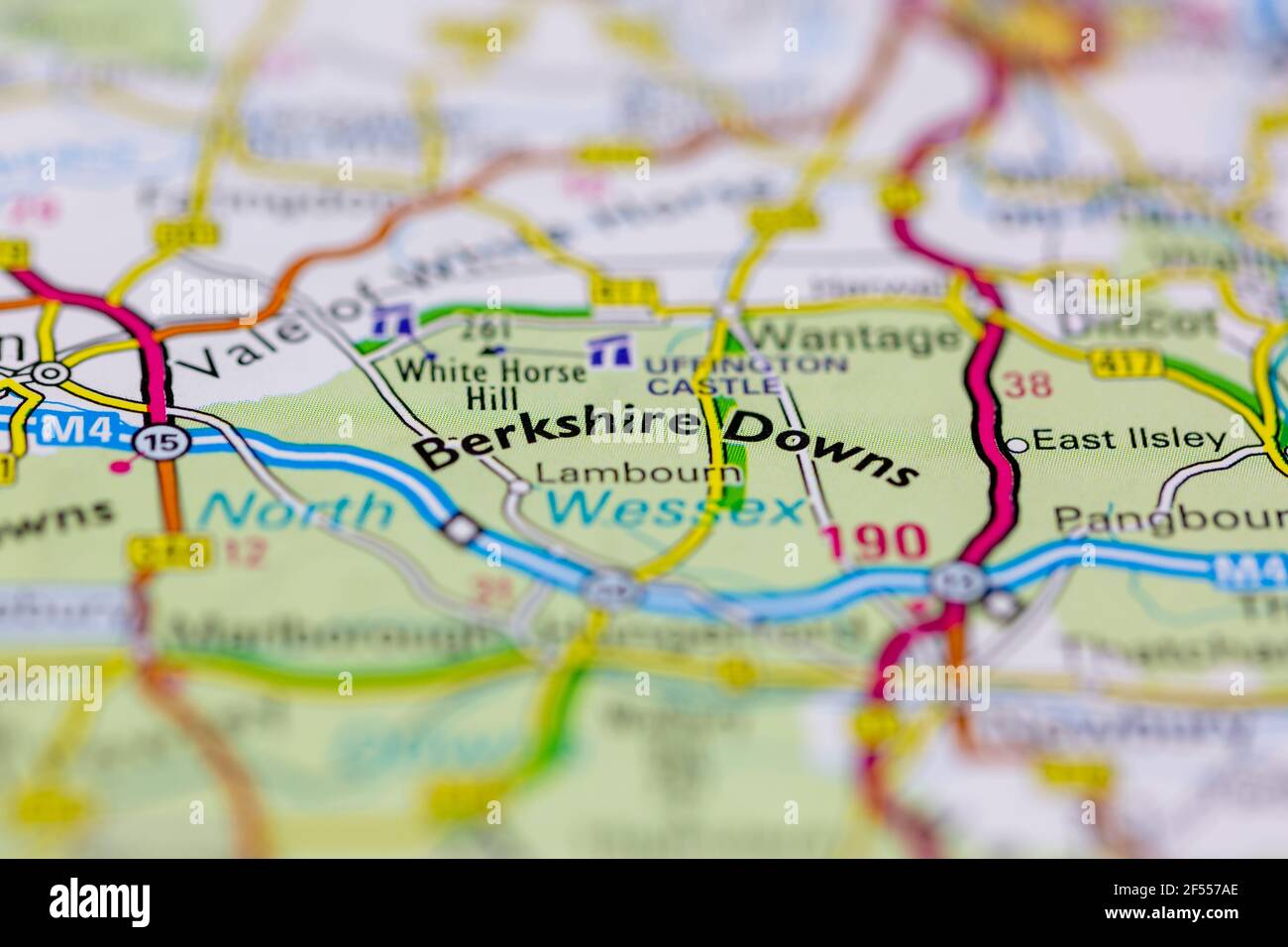 Berkshire Downs auf einer Geografie- oder Straßenkarte angezeigt Stockfoto