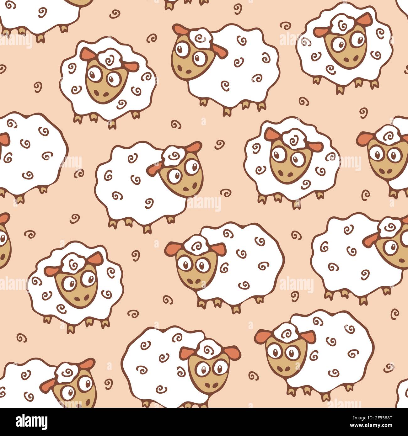 Nahtlose Vektor-Muster mit Cartoon Schafe auf rosa Hintergrund. Niedliche Tier-Tapete-Design mit Lamm. Stock Vektor