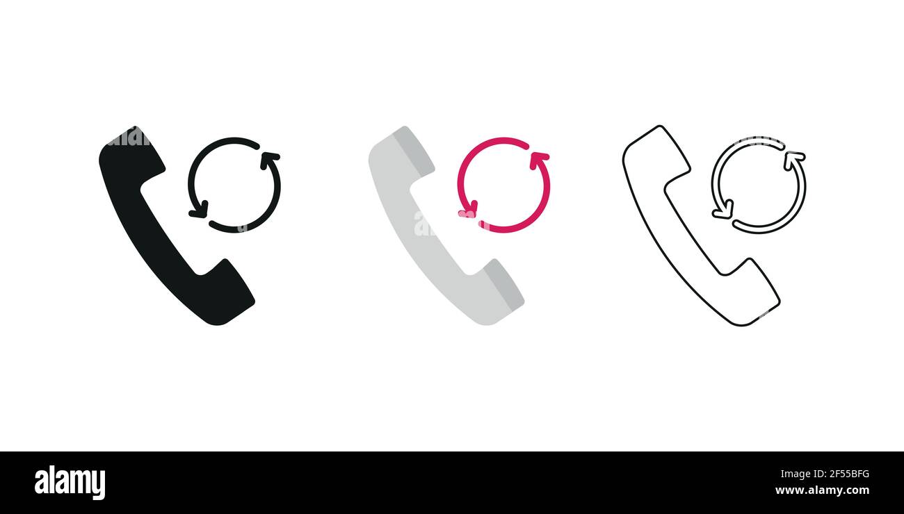 Retro-Telefonhörer. Drei verschiedene Stile: Schwarz, Farbe und Umriss. Symbol des Mobilteils. Backup-Zeichen. Vektor-Illustration, flaches Design Stock Vektor