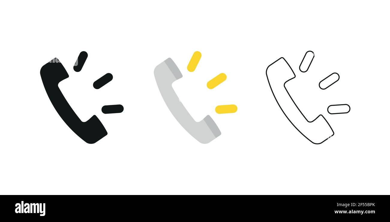 Retro-Telefonhörer. Drei verschiedene Stile: Schwarz, Farbe und Umriss. Symbol des Mobilteils. Rufzeichen. Vektor-Illustration, flaches Design Stock Vektor