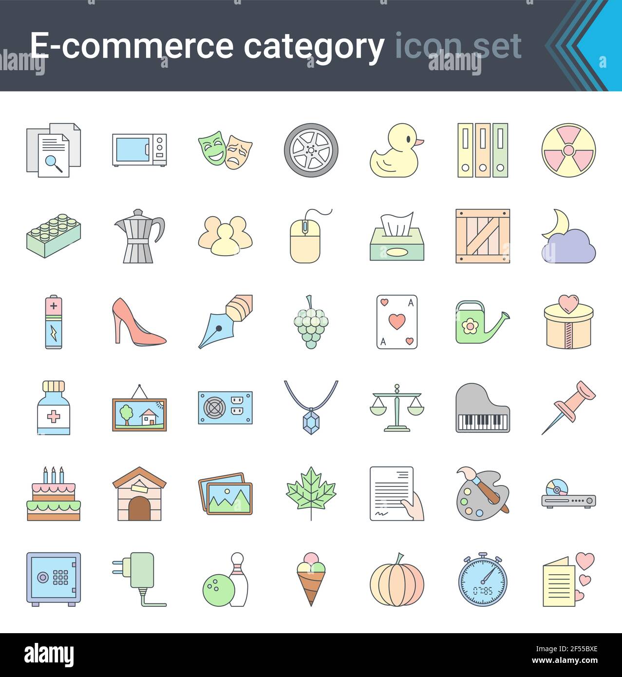 Set von E-Commerce und Online-Shopping Web bunte Symbole in Linie Stil. Mobile Shop, digitales Marketing. Hochwertige Vektorgrafik. Stock Vektor