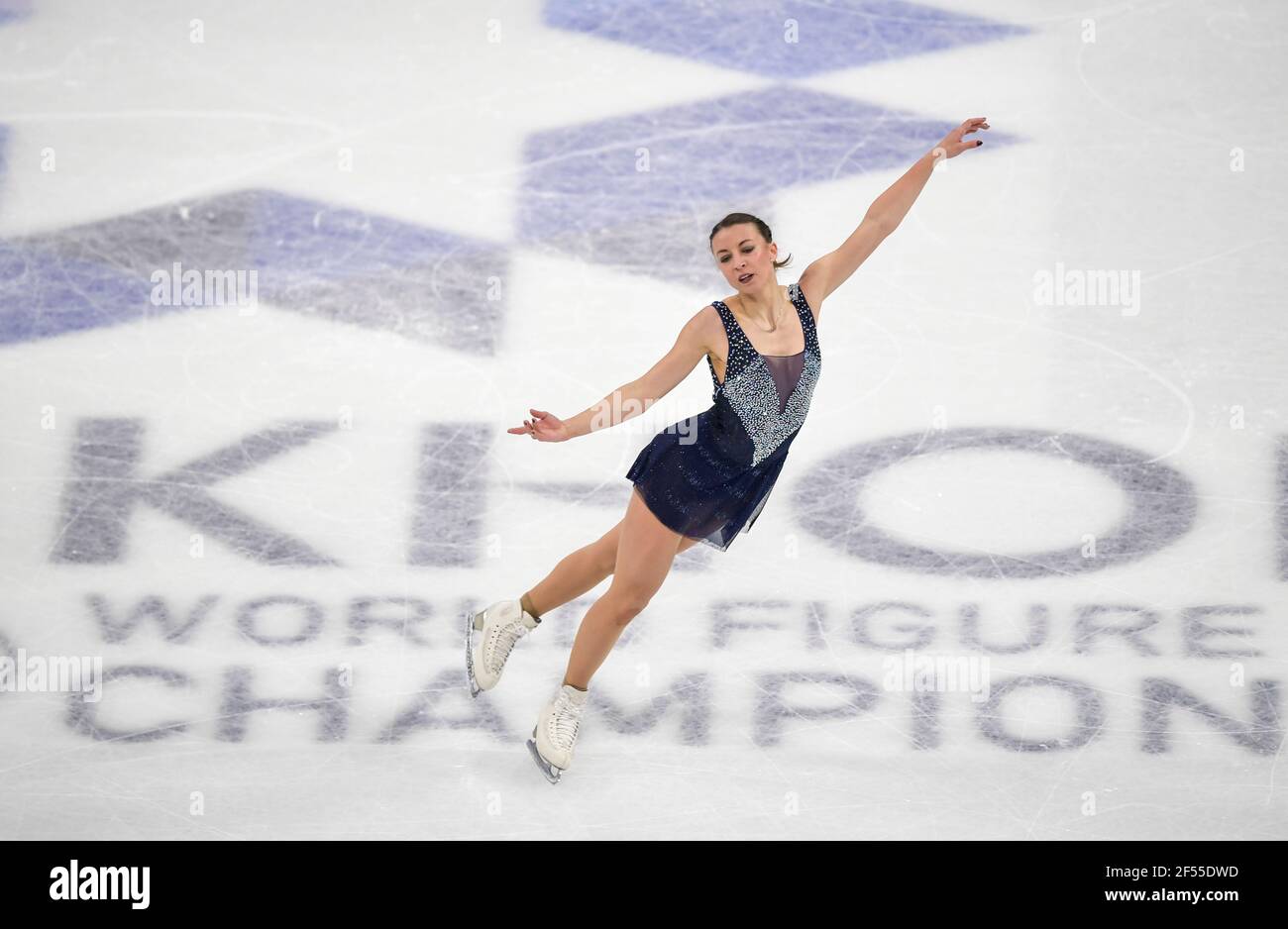 STOCKHOLM 2021-03-24 Nichole Schott aus Deutschland während des Kurzprogramms der Frauen bei ISU-Eiskunstlauf-Weltmeisterschaften. Foto: Pontus Lundahl / TT / code10050 *** SCHWEDEN AUS *** Stockfoto