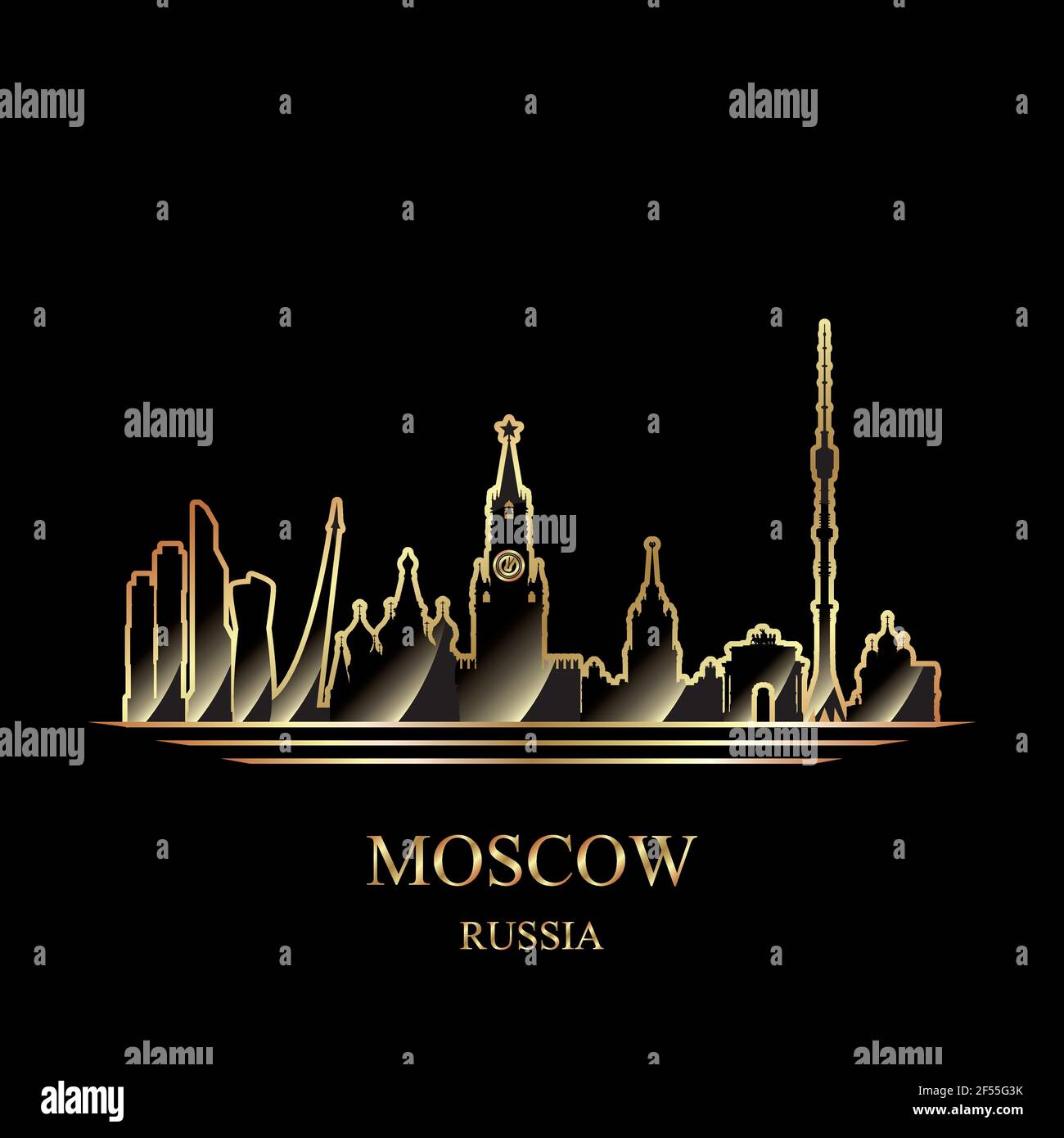 Goldene Silhouette von Moskau auf schwarzem Hintergrund Vektor-Illustration Stock Vektor