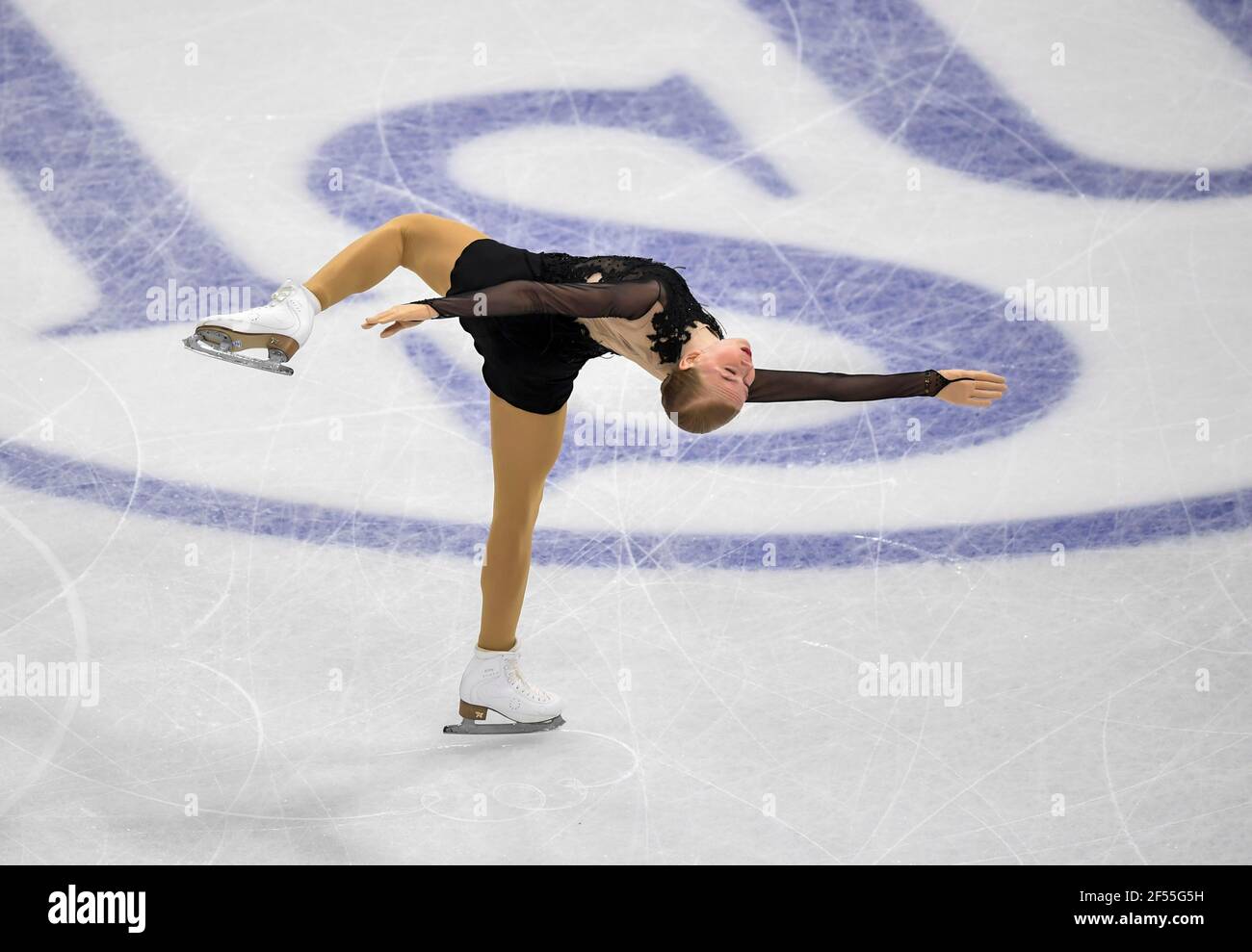 STOCKHOLM 2021-03-24Eva-Lotta Kiibus aus Estland während des Kurzprogramms der Frauen bei ISU-Eiskunstlauf-Weltmeisterschaften. Foto: Pontus Lundahl / TT / code10050 *** SCHWEDEN AUS *** Stockfoto