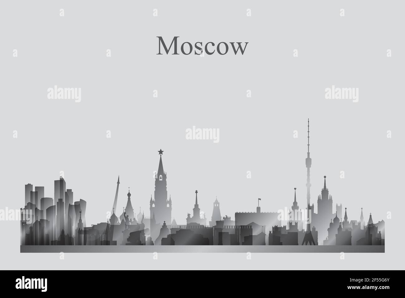 Skyline von Moskau Silhouette in einer Graustufen-Vektor-Illustration Stock Vektor