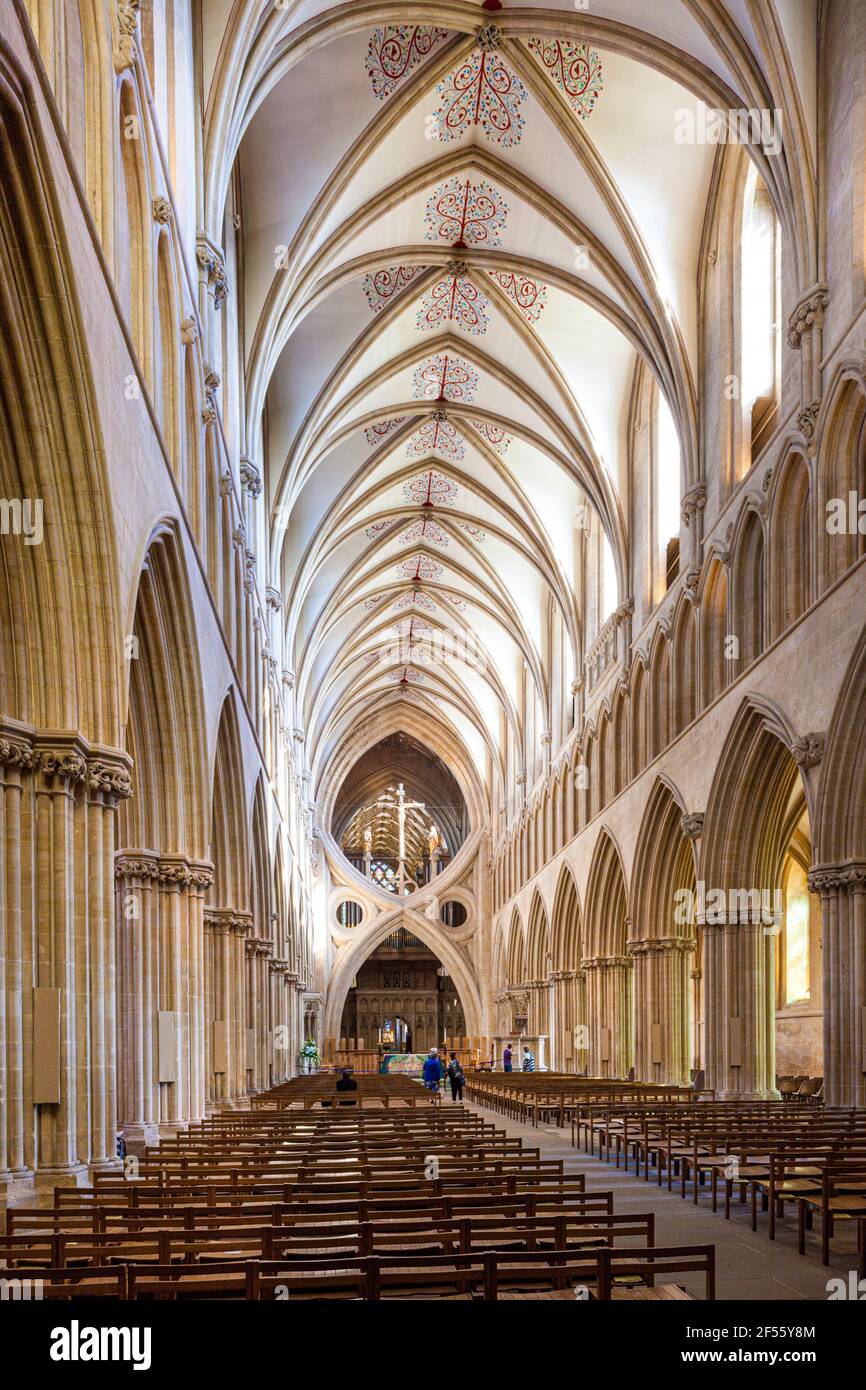 Das Innere der Kathedrale von Wells, Wells, Somerset UK Stockfoto