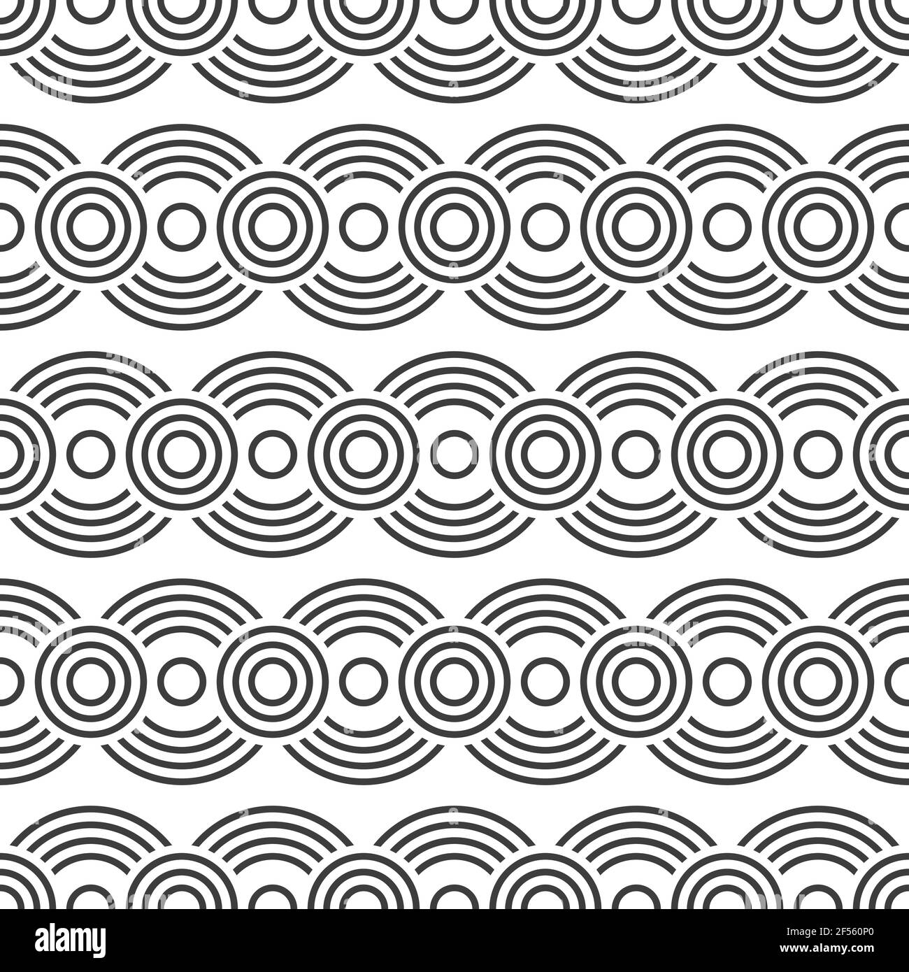 Nahtloses Muster. Überlappende Kreise. Geometrisches Ornament. Sich wiederholende runde Formen. Vektor monochromer Hintergrund. Stock Vektor
