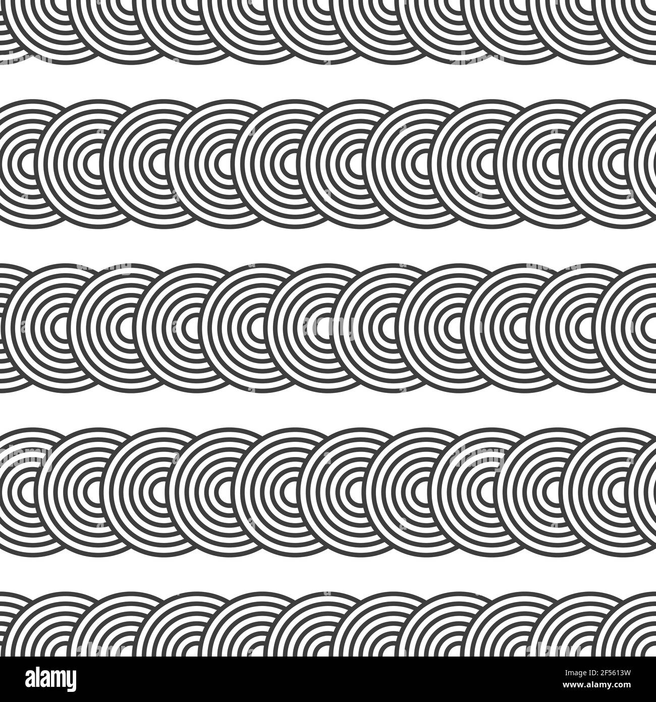 Nahtloses Muster. Überlappende Kreise. Geometrisches Ornament. Sich wiederholende runde Formen. Vektor monochromer Hintergrund. Stock Vektor