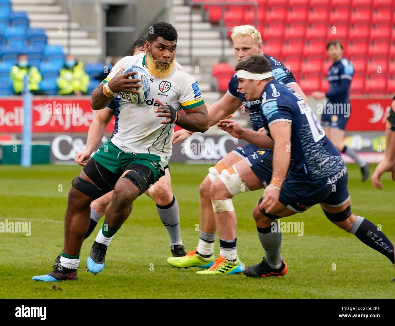 London Irish Back No,8 Albert Tuisue bei einem Gallagher Premiership Round 14 Rugby Union Spiel, Sonntag, 21. März 2021, in Eccles, Vereinigtes Königreich. (Stev Stockfoto