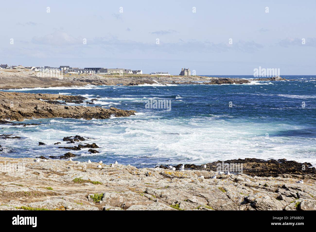 Die westliche Küste der Halbinsel Quiberon - der Côte Sauvage - Beg äh Goalennec, Bretagne, Frankreich Stockfoto