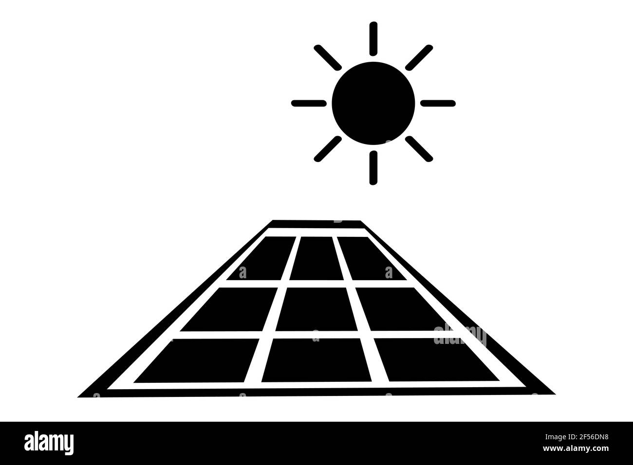 Black Vector Icon, Solarpanel bei direktem Sonnenschein Stock Vektor
