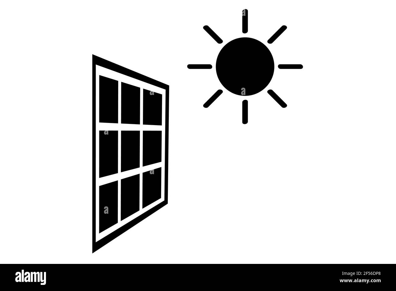 Black Vector Icon, Solarpanel bei direktem Sonnenschein Stock Vektor