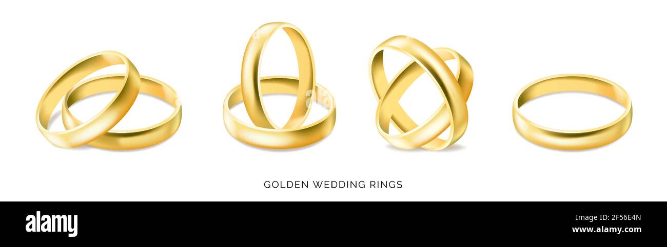 Satz von Gold Verlobungsringe auf weißem Hintergrund Stock Vektor