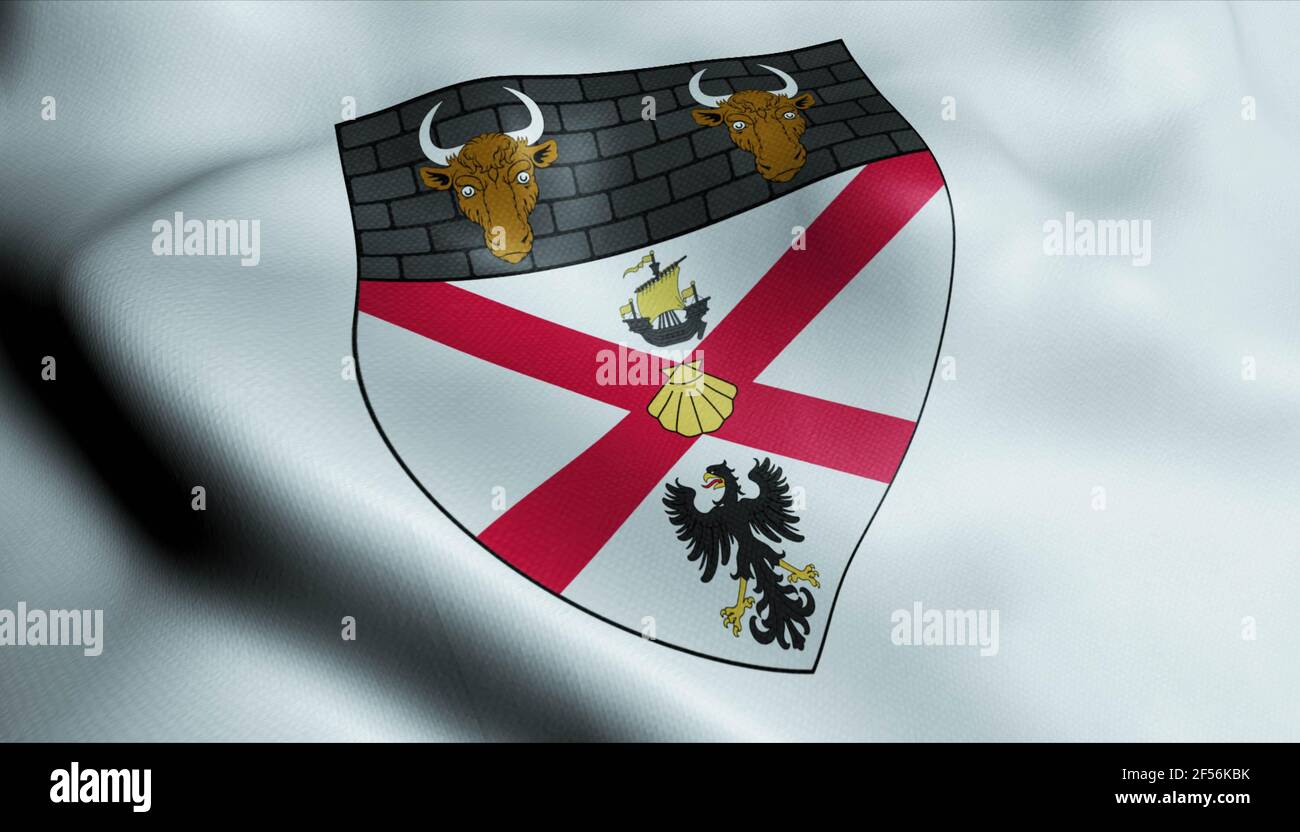 3D Illustration einer wehenden irischen Stadtflagge von Westport Stockfoto