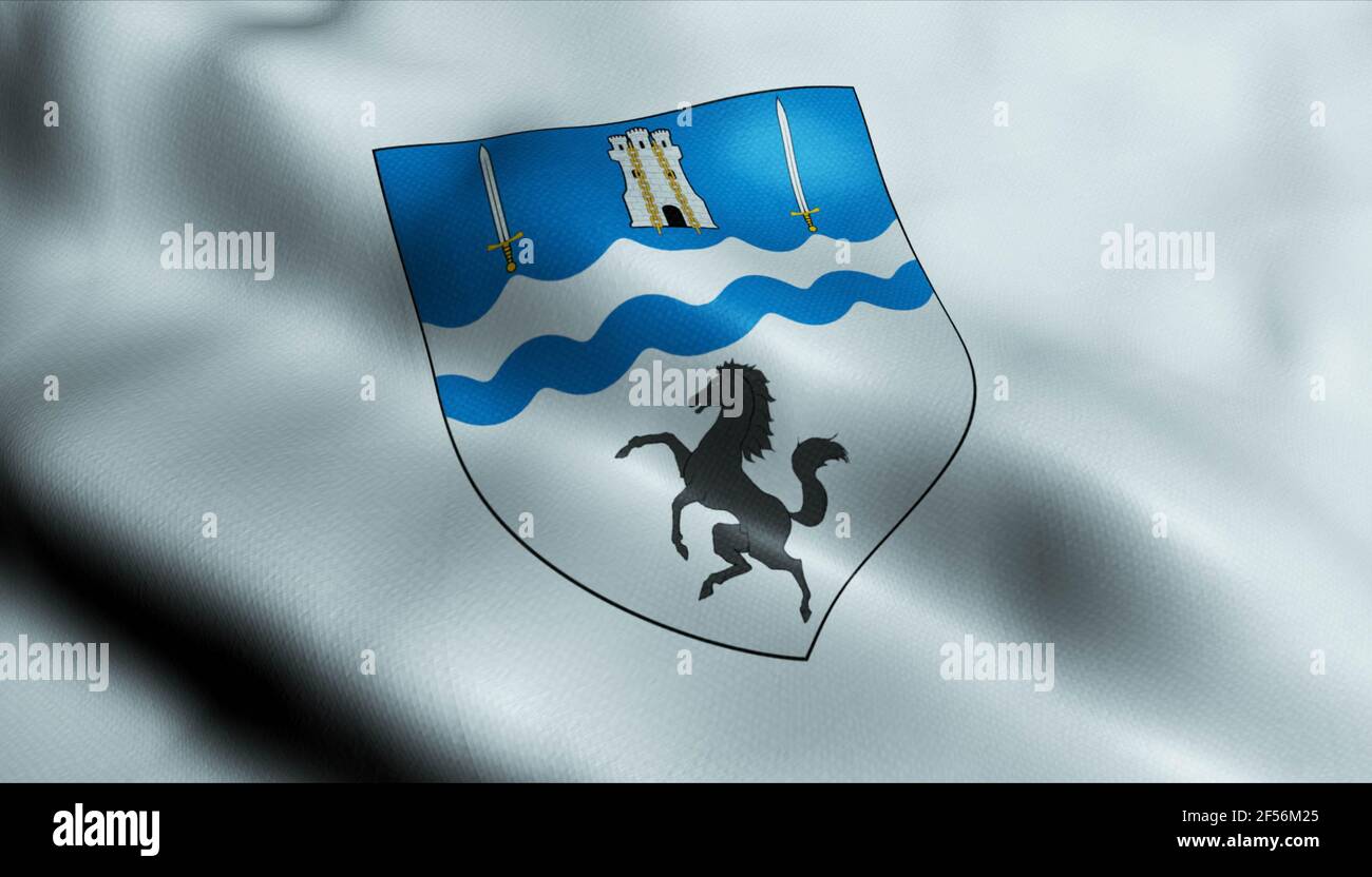 3D Illustration einer wehenden irischen Stadtflagge von Ballinasloe Stockfoto