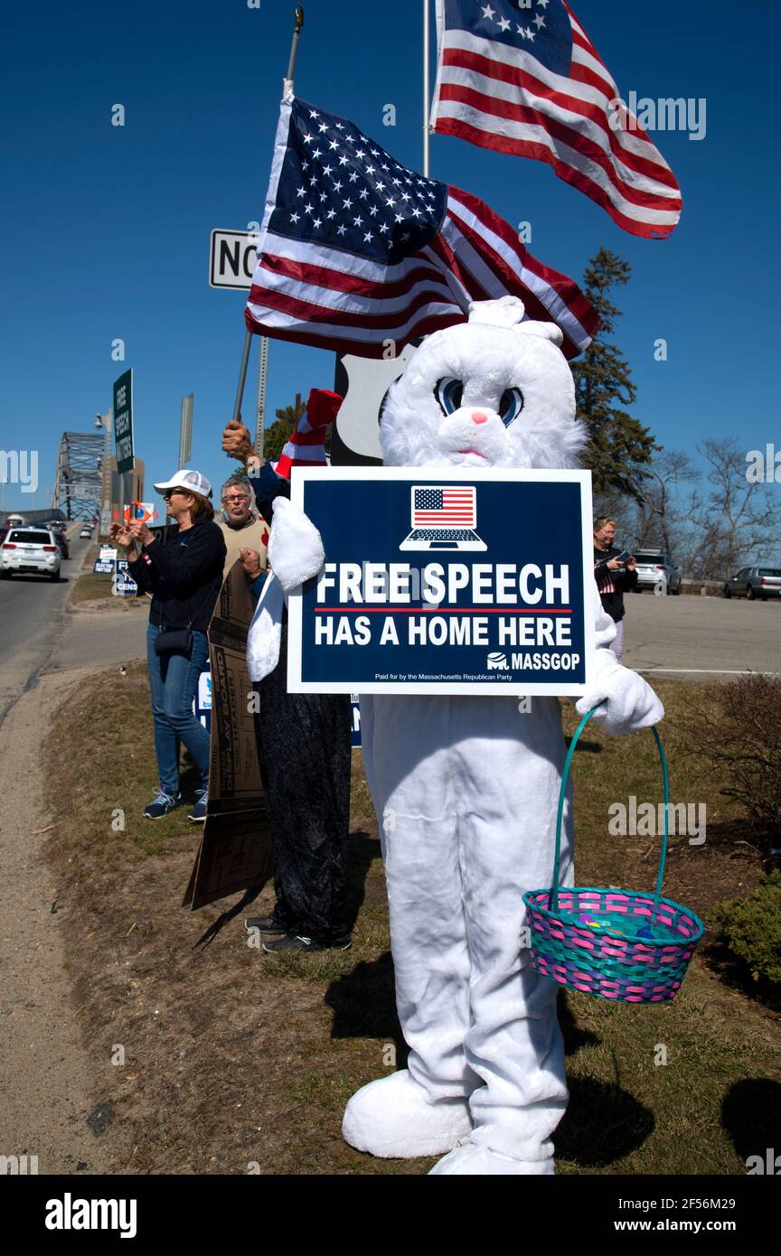 Eine Anti-Zensur-Kundgebung auf Cape Cod, USA. Bekämpfung der Zensur herausragen. Stockfoto