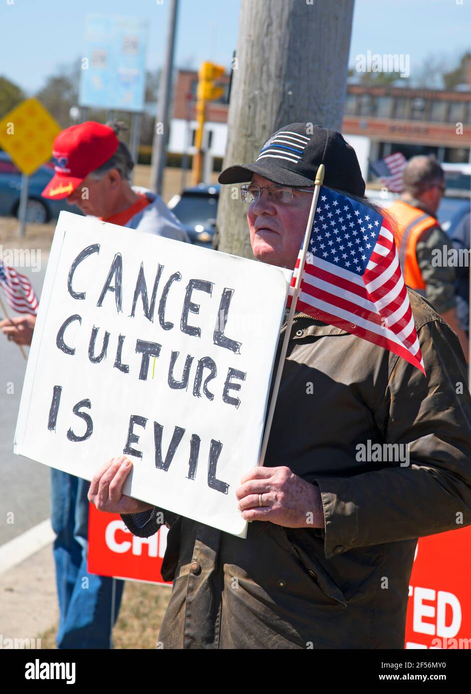 Eine Anti-Zensur-Kundgebung auf Cape Cod, USA. Bekämpfung der Zensur herausragen. Stockfoto