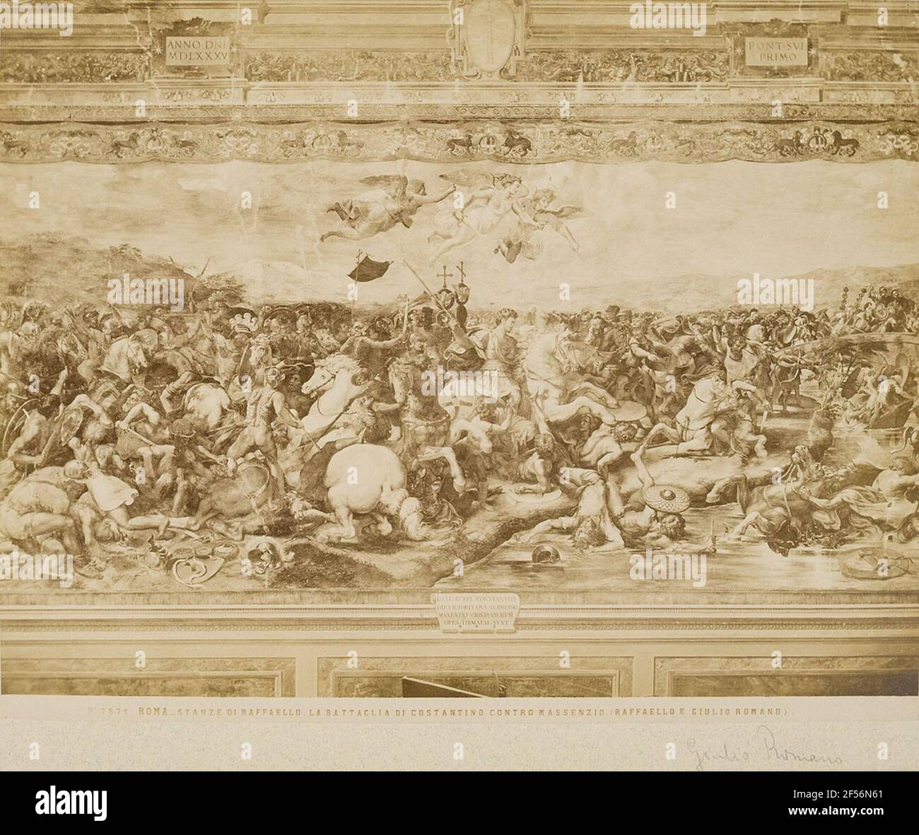 Raffaello Sanzio und Giulio Romano: Die Schlacht an der Milvianischen Brücke, Sala di Costantino, Vatikanpalast, Rom. . Stockfoto