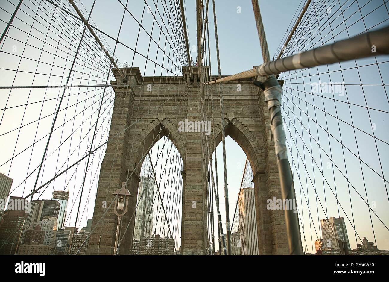 USA, New York, New York City, Cables of Brooklyn Bridge Stockfoto