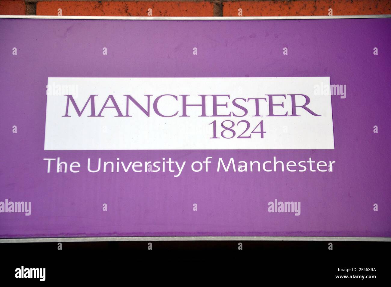 Logo der University of Manchester, einer öffentlichen Forschungsuniversität in Manchester, England, Großbritannien. Stockfoto