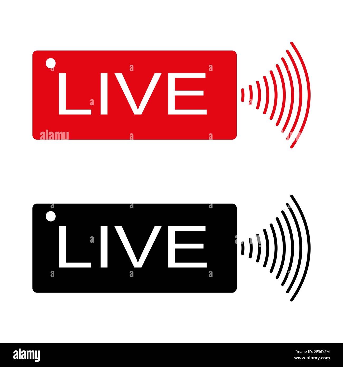 Symbol für Live-Übertragung. Live-Video-Streaming. Rote Symbole und Tasten für Live-Übertragung, Online-Übertragung. Rote und schwarze Tasten für Live- und Online-App Stock Vektor