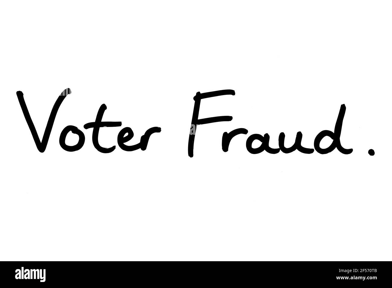 Wahlbetrug, handgeschrieben auf weißem Hintergrund. Stockfoto