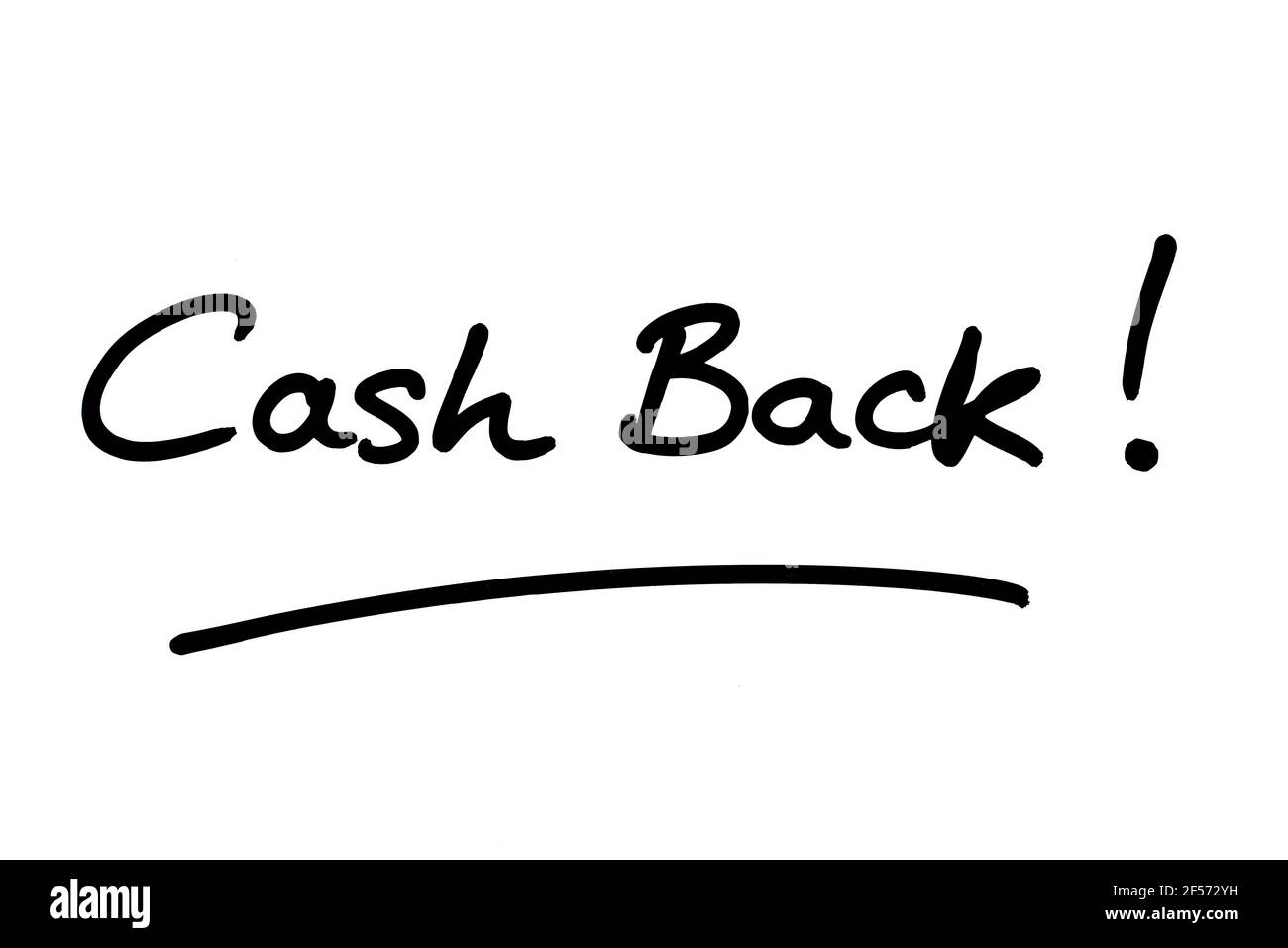Cashback! Handgeschrieben auf weißem Hintergrund. Stockfoto