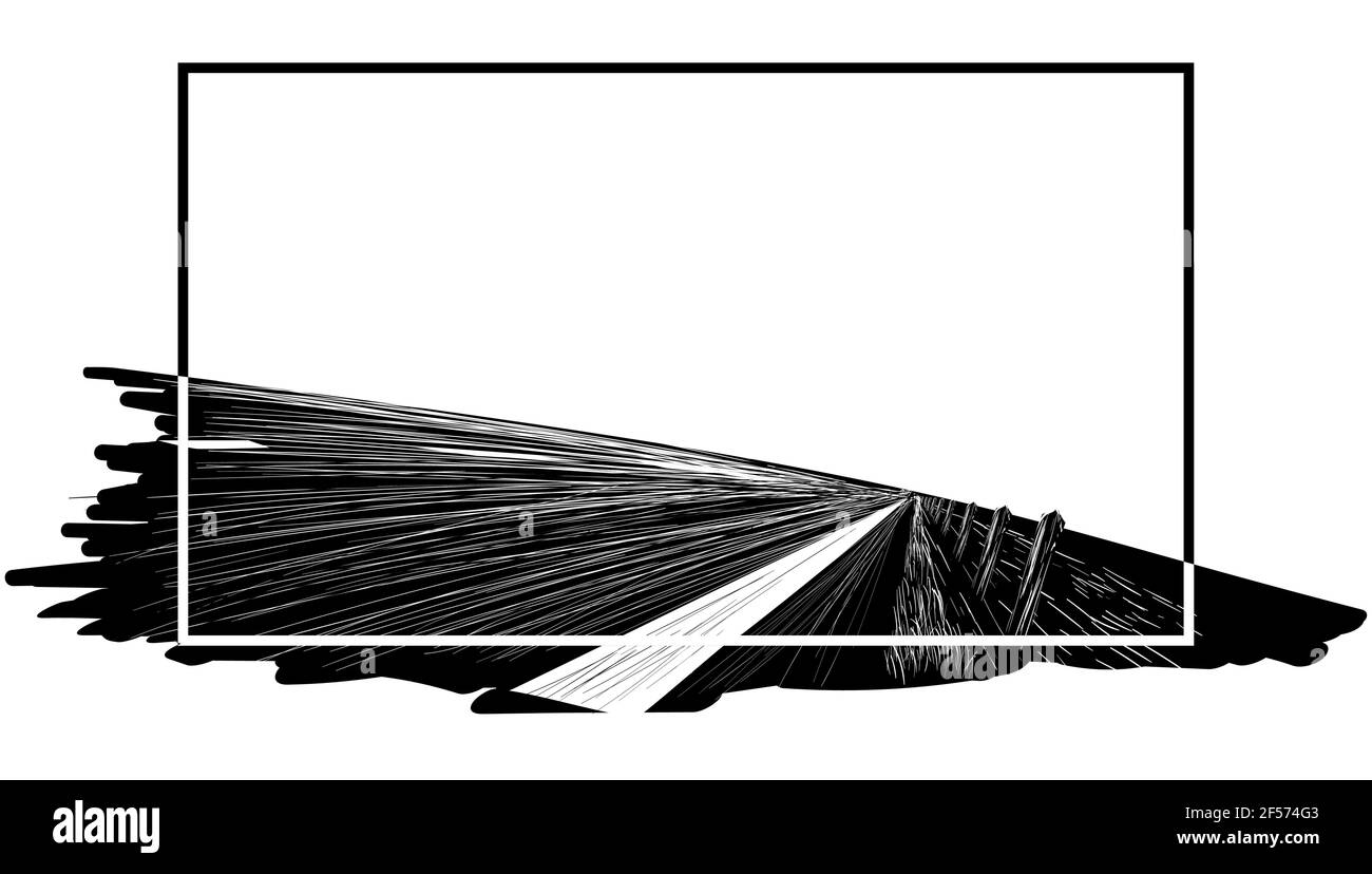 Abstraktes Bild einer Wüstenstraße mit einer ländlichen Landschaft Im Tintenkunst-Stil Stock Vektor Abstraktes Bild einer Wüstenstraße mit einer ländlichen Landschaft Im Tintenkunst-Stil Stock Vektor