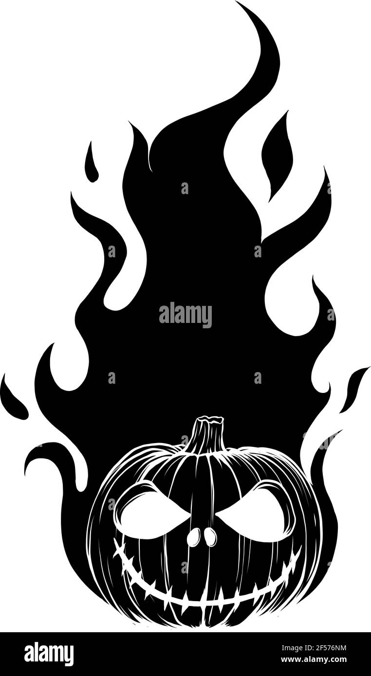 Schwarze Silhouette von halloween feurigen Kürbis Gesicht Vektor Illustration Design Stock Vektor