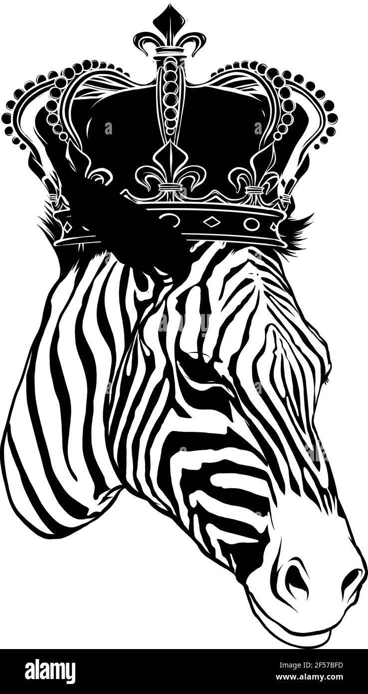 Schwarze Silhouette von niedlichen Zebra tragen eine Krone Vektor Illustration Stock Vektor