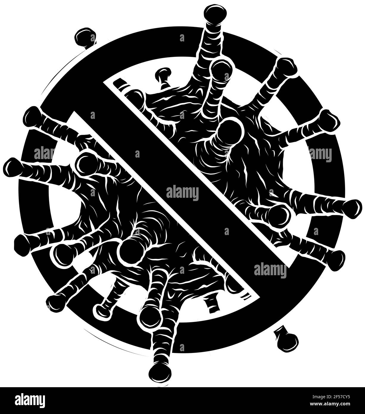 Schwarze Silhouette des Verbotenen Zeichen mit Virus Partikel Glyphe Symbol Stock Vektor