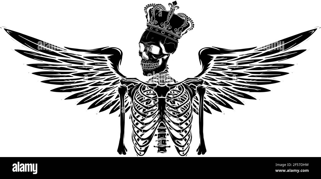 Schwarze Silhouette von Vektor-Engel Skelett mit Flügel und Krone Stock Vektor