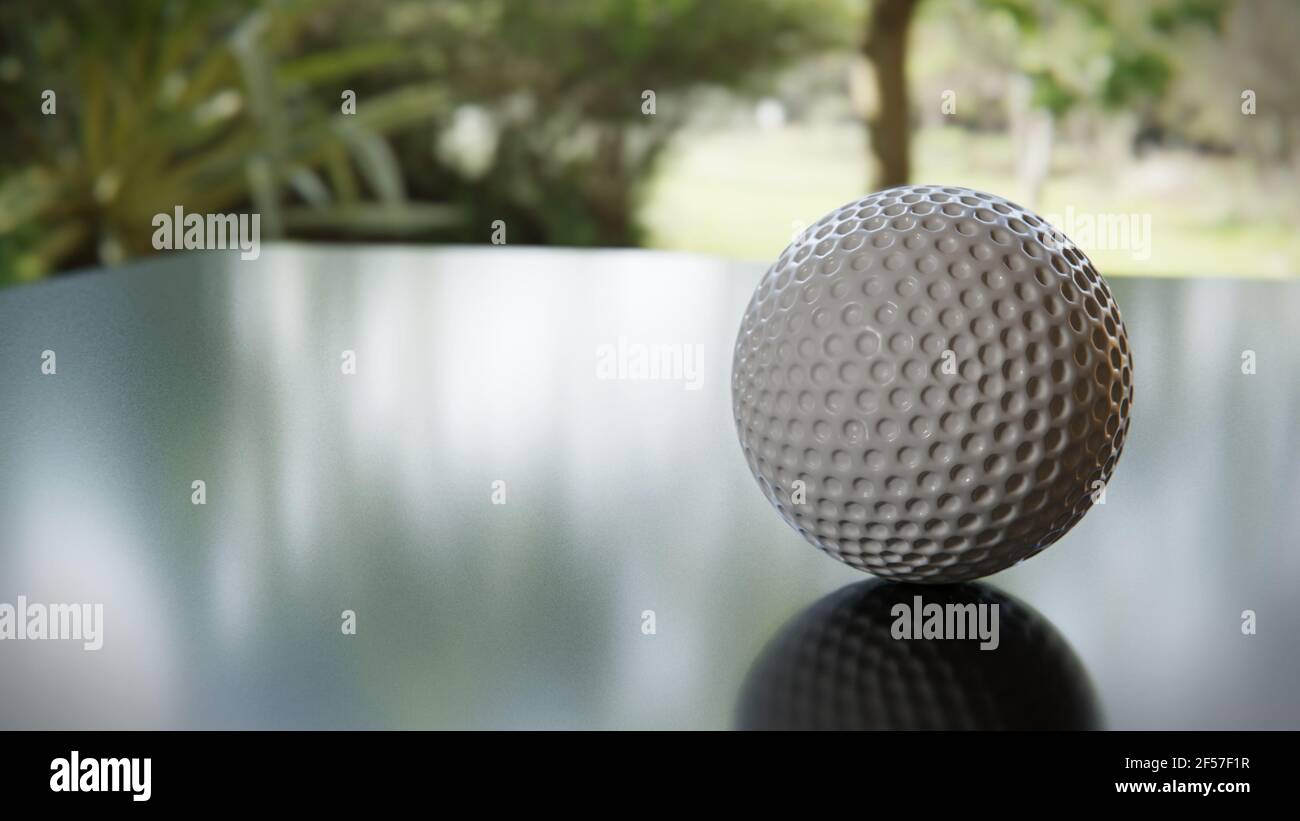 Golfball auf Tisch mit leerem Platz Stockfoto