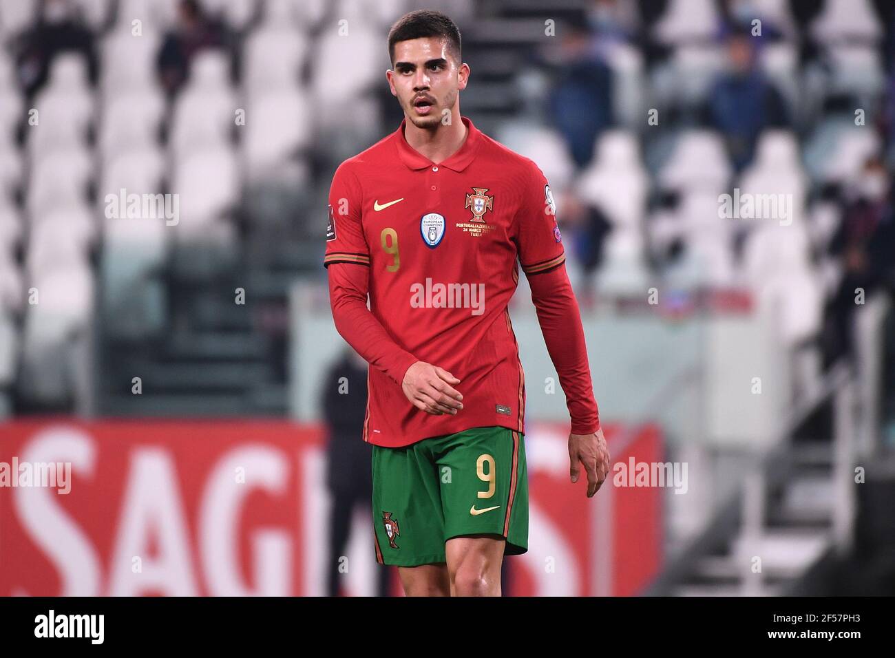 Reggio Emilia, Italien. März 2021, 24th. Andre Silva aus Portugal blickt auf das Qualifikationsspiel der FIFA Fußball-Weltmeisterschaft Katar 2022 zwischen Portugal und Aserbaidschan im Juventus-Stadion in Turin (Italien), 24. März 2021. Foto Federico Tardito/Insidefoto Kredit: Insidefoto srl/Alamy Live News Stockfoto