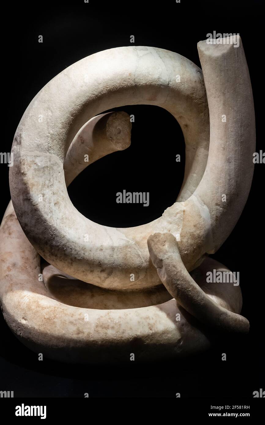 Griechische / römische Ausgrabungsstätte von Ampuries, römische Skulptur, Girona, Katalonien, Spanien. Stockfoto