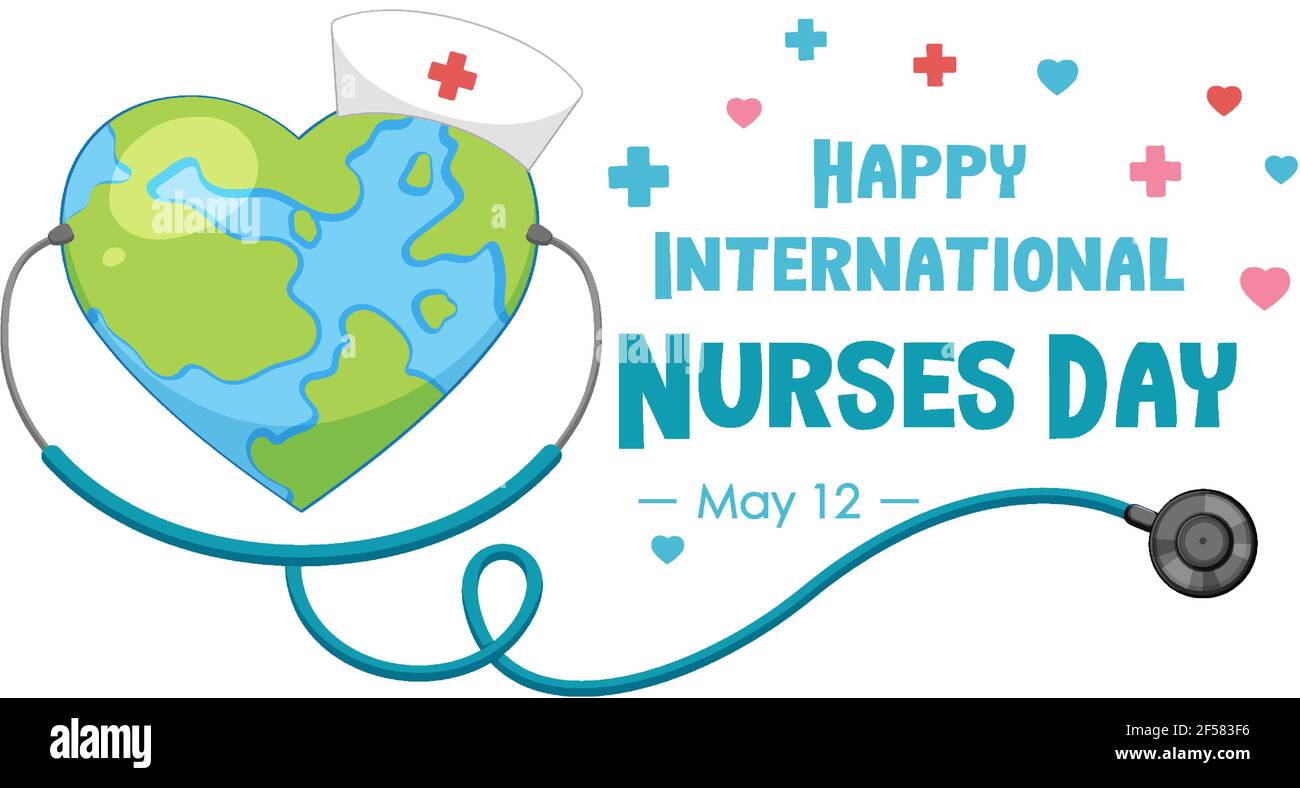 Happy International Nurses Day Font mit der Erde im Herzen Abbildung der Form Stock Vektor