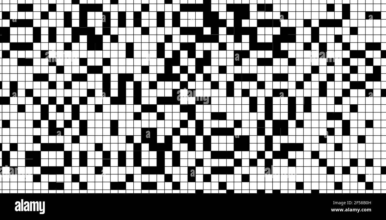 Leeres Kreuzworträtsel Muster abstrakter Hintergrund. Weiße und schwarze quadratische Illustration Stockfoto