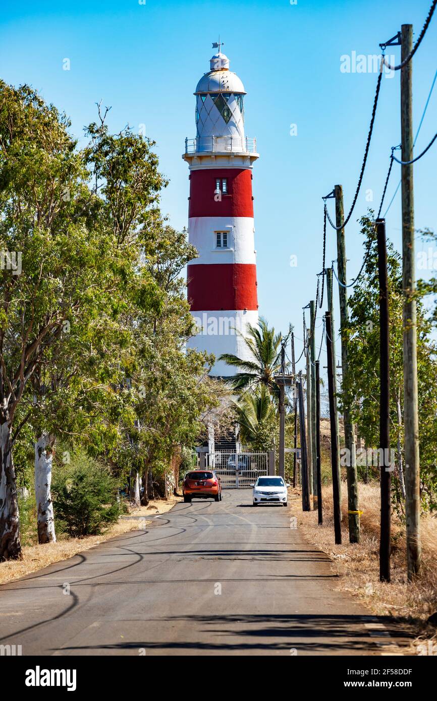Pointe aux Caves Lighthouse – auch bekannt als Albion Lighthouse, liegt in Albion, einem Dorf an der Westküste von Mauritius Stockfoto