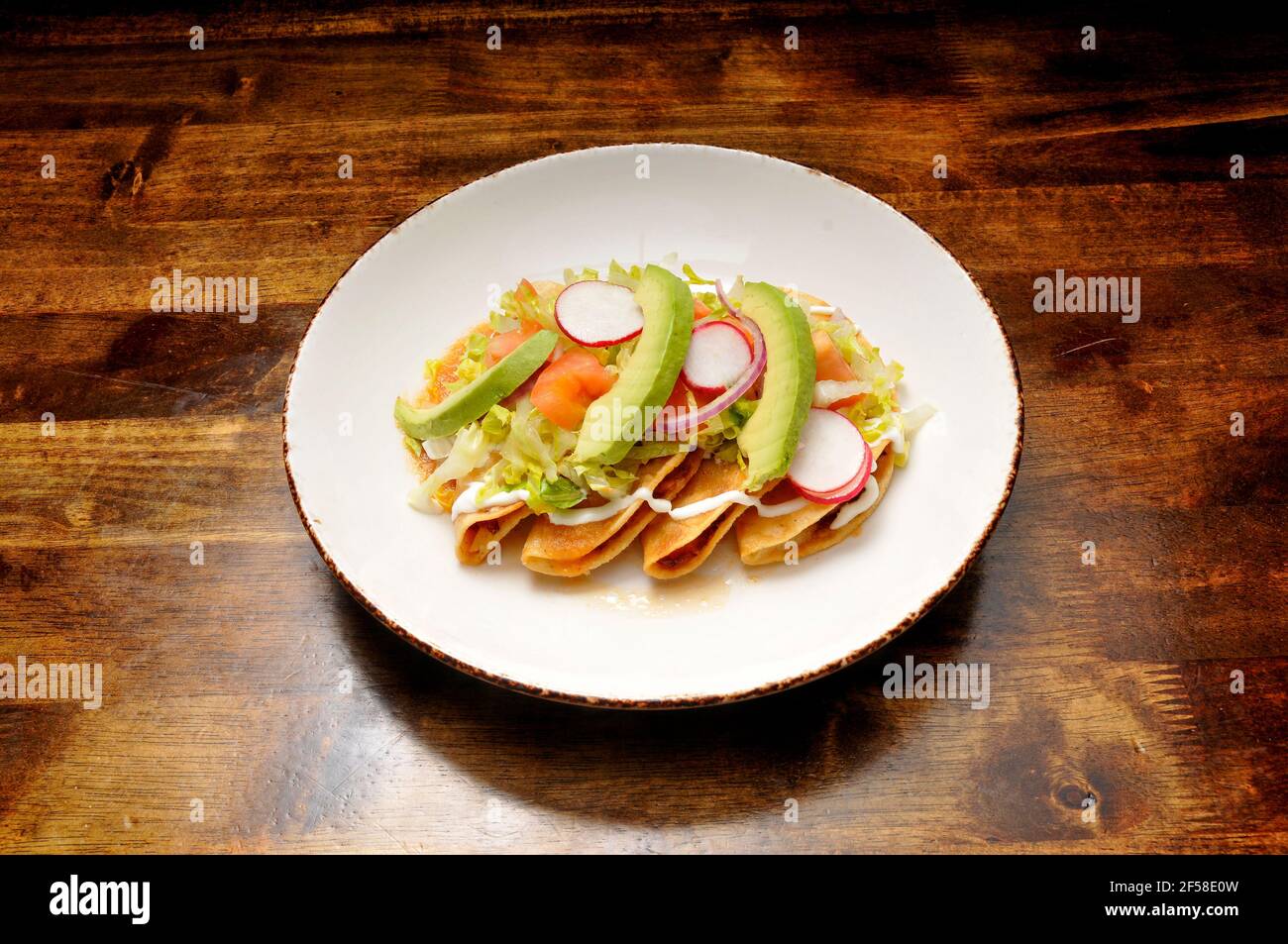 Authentische Tex Mex mexikanische Küche bekannt als Tacos Al Pastor Stockfoto